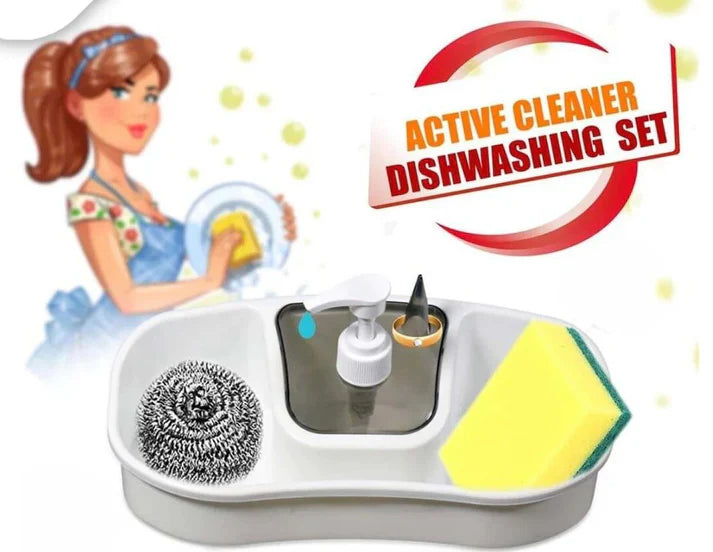 Sink & Dish Scrubber With Built-In Soap Pump