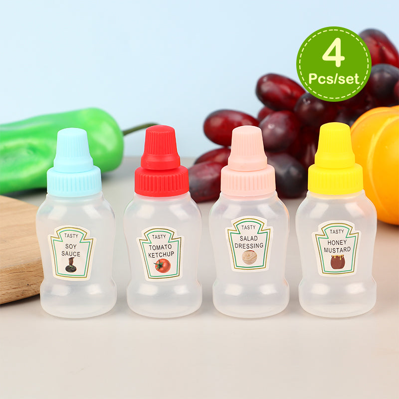 Portable Sauce Dispenser Bottles – Set of 4 for Lunch & Travel