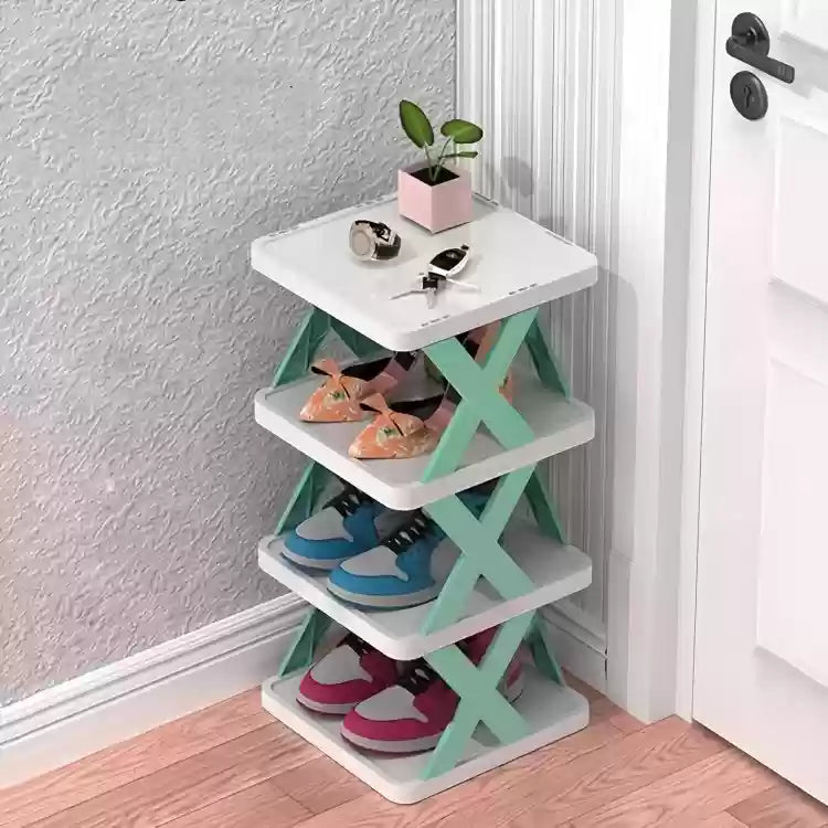 4 Layers Stackable Shoe Rack Easy-assembled Shoe Organizer and Storage Plastic Shoes Cabinets