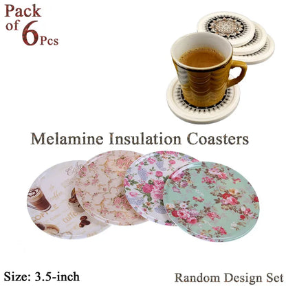 6 Pcs-Round Printed Tea Cup Coaster