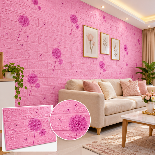 1. 3D Pink Brick Wallpaper – Decorative Wall Panel Sticker for Home