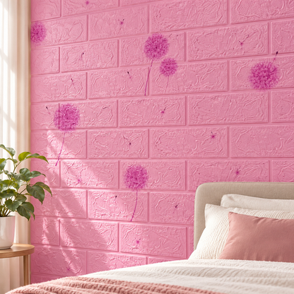 1. 3D Pink Brick Wallpaper – Decorative Wall Panel Sticker for Home
