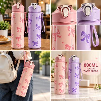800ML Aesthetic Bow Water Bottle With Carrying Strap