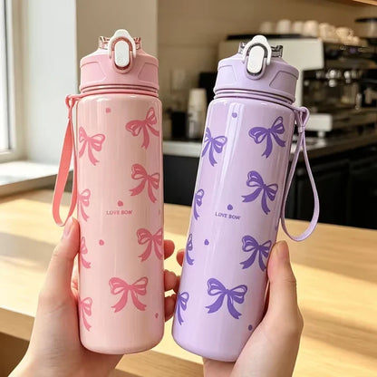 800ML Aesthetic Bow Water Bottle With Carrying Strap
