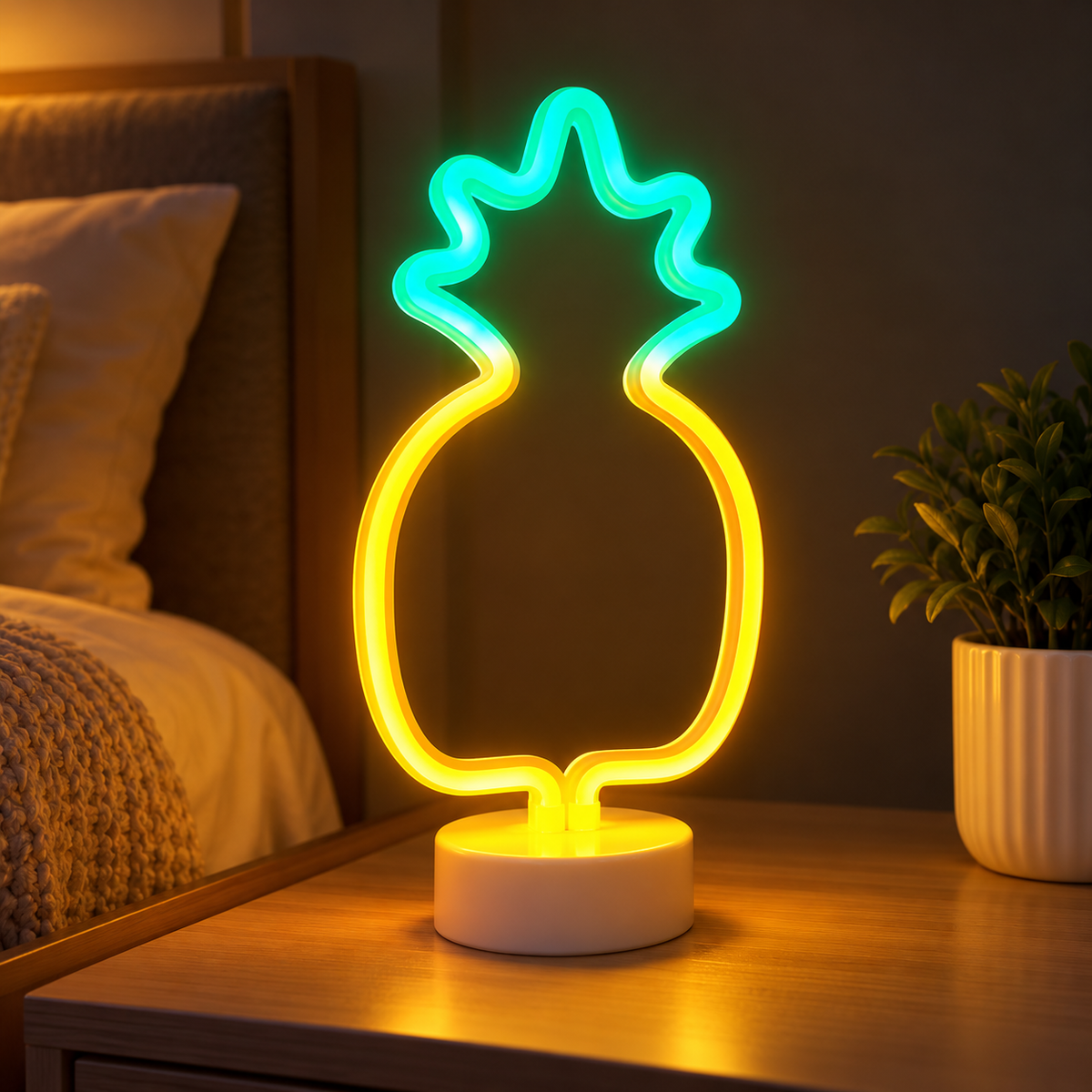 1. LED Pineapple Sign Light – Modern Bedroom Night Lamp
