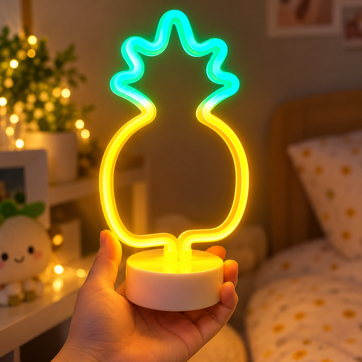 1. LED Pineapple Sign Light – Modern Bedroom Night Lamp