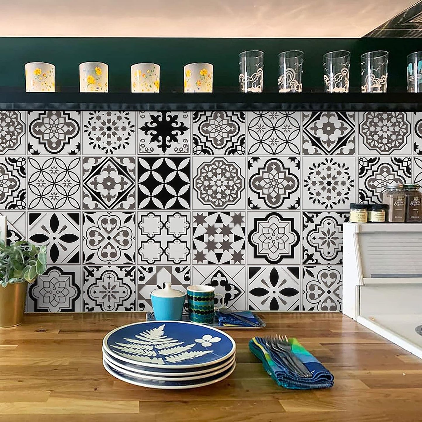 Peel & Stick Black & White Tile Covers – Set Of 12