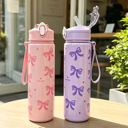 800ML Aesthetic Bow Water Bottle With Carrying Strap