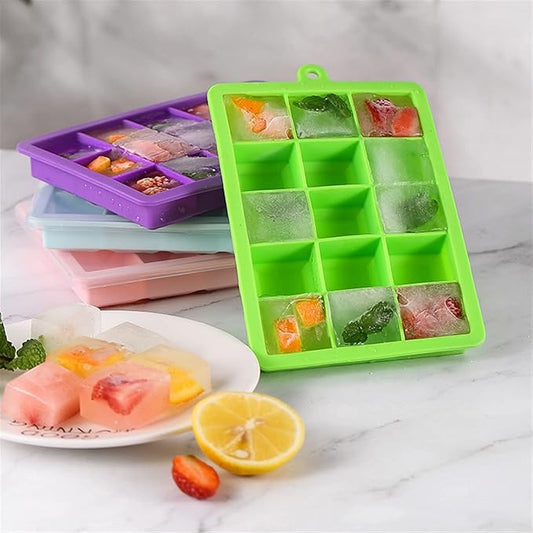 15 Slot Flexible Ice Mold Tray With Cover, Kitchen Accessories 