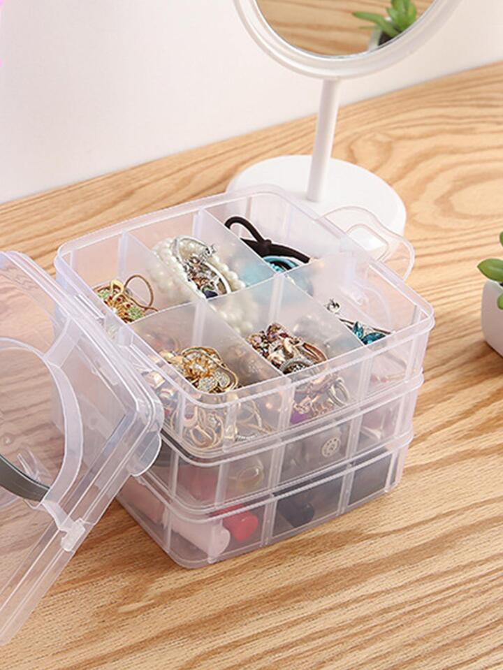 3 Layer 18 Grid Transparent Jewelry Storage Organizer