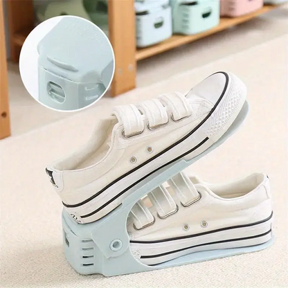 2Pc Adjustable Double-layer Plastic Shoe Rack