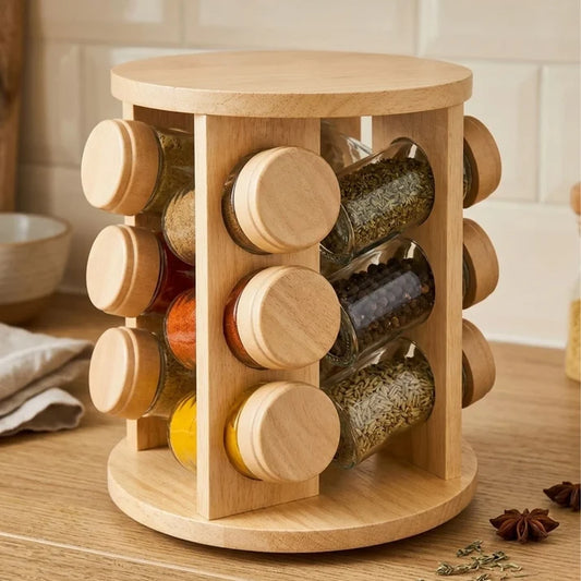 360° Rotating Wooden Spice Organizer