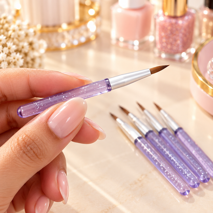 5Pcs Mini Fine Tip Makeup Brushes Purple Sparkle Handle Set