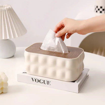 Modern Home Tissue Holder With Wooden Lid