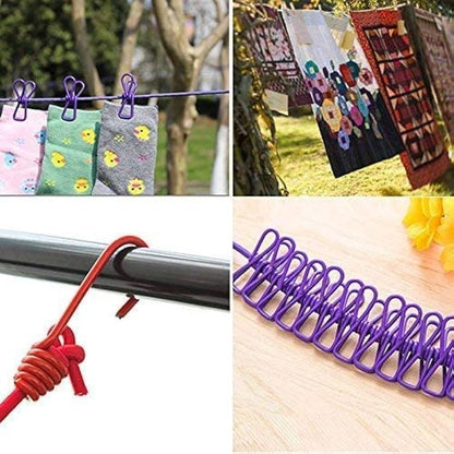 Portable Elastic Clothesline Rope with Clips