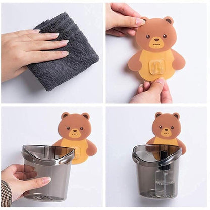 Bear Toothbrush Holder With Cup Wall Mounted Toothpaste Organizer