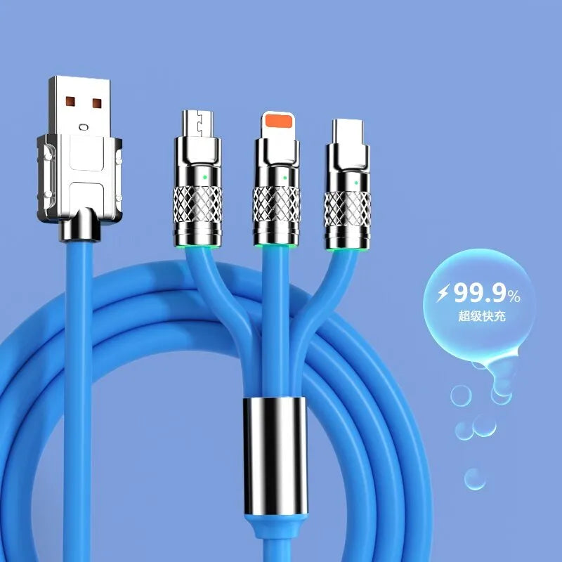 3-in-1 Zinc Alloy Interface Silicone 120W Multi Fast Charging Cable