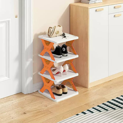 4 Layers Stackable Shoe Rack Easy-assembled Shoe Organizer and Storage Plastic Shoes Cabinets