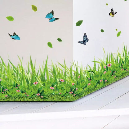 Green Grass Colorful Butterfly Flower Skirting Wall Stickers