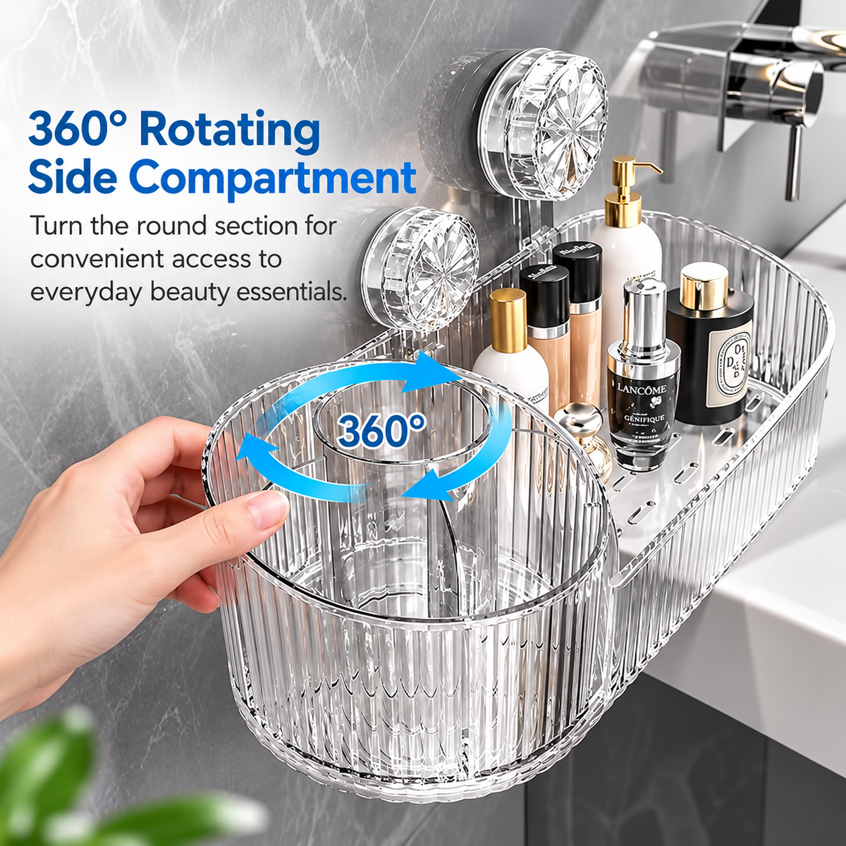 Wall Mounted Cosmetic Storage Basket No Drill Suction Cup Organizer