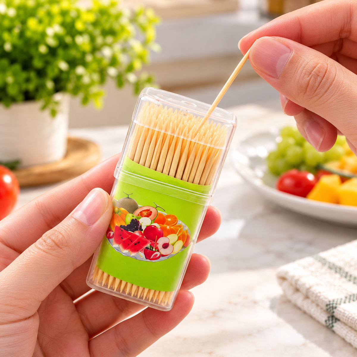 Pack Of 3 Wooden Toothpick Set With Clear Storage Case
