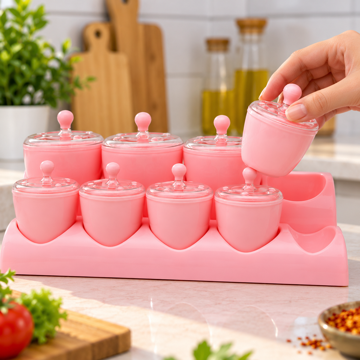 8 Piece Spice Jar Set With Stand & Spoons Kitchen Organizer