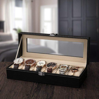 Premium 6 Slot PU Leather Watch Storage Case