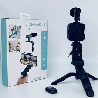 Video Vlogging Kit with Microphone LED Fill Light & Mini Tripod