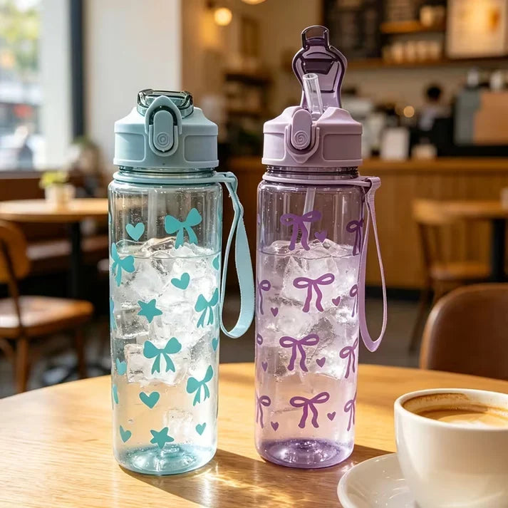 800ML Bow Design Water Bottle Reusable Bottle With Carry Strap