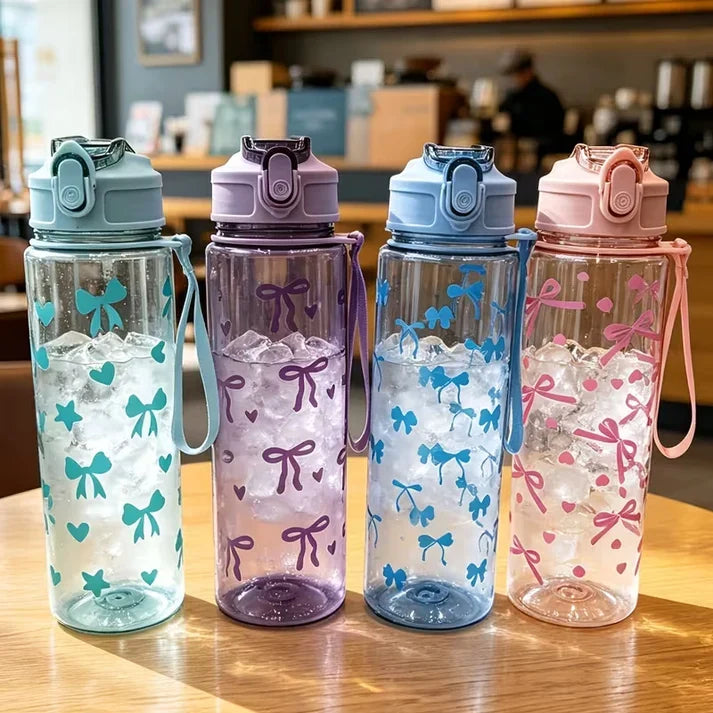 800ML Bow Design Water Bottle Reusable Bottle With Carry Strap
