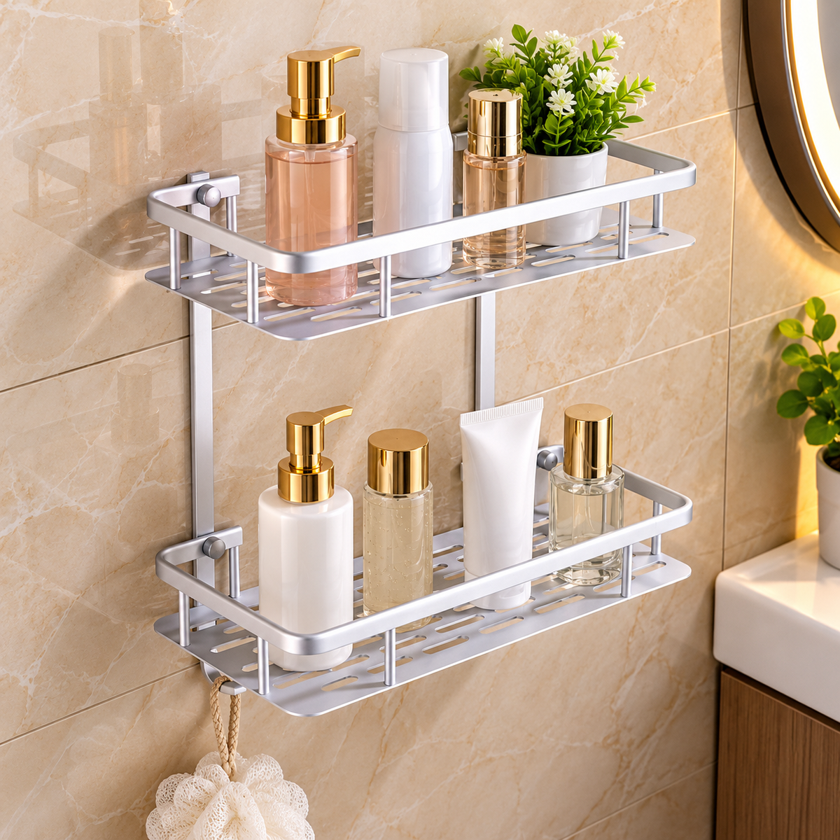 Aluminium Shower Shelf ??2-Tier Bathroom Storage Rack