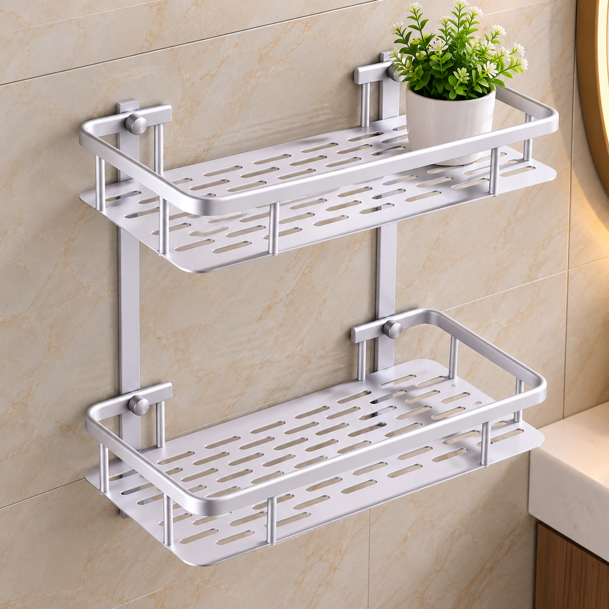 Aluminium Shower Shelf ??2-Tier Bathroom Storage Rack