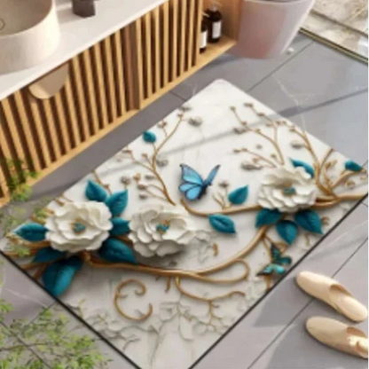 Blue Flower Printed Floor Mat – Decorative Anti-Slip Mat for Everyday Use