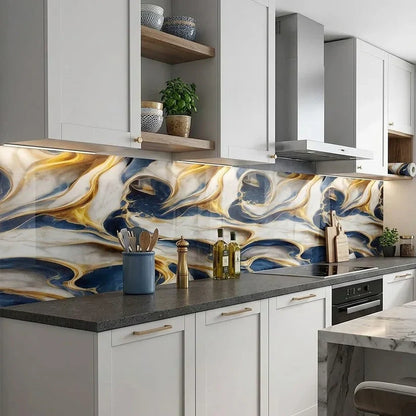 Blue & Golden Marble Peel and Stick Wallpaper Roll (60cm x 2m)