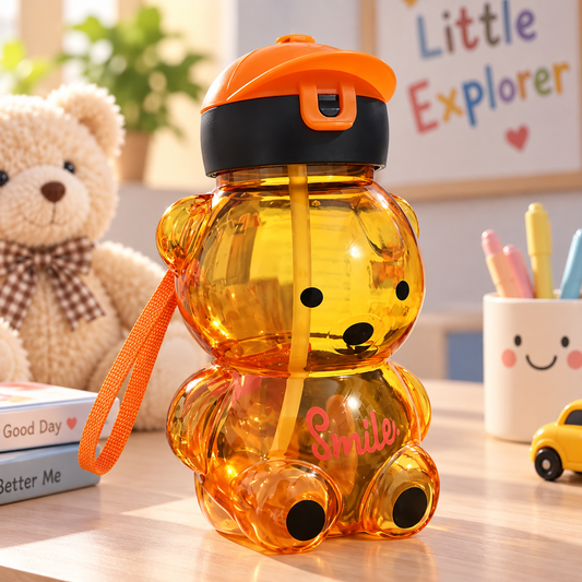 Cute Bear Kids Sipper 750ml Reusable Water Bottle With Straw