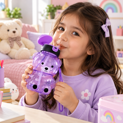 Cute Bear Kids Sipper 750ml Reusable Water Bottle With Straw
