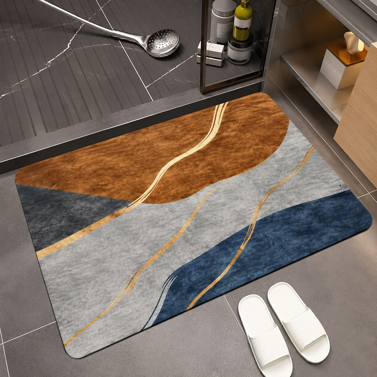 Decorative Geometric Floor Mat – Comfortable Non-Slip Rug for Bathroom & Home