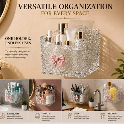 Decorative Plastic Wall Basket – Cute Bow Design Storage Container