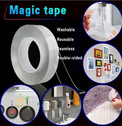 5M Nano Tape Double Sided Strong Adhesive Wall Tape Gel Sticky Multifunction Washable Reusable Carpet Poster