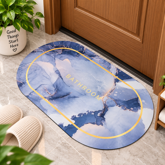 Elegant Blue Bathroom Mat – Marble Pattern Floor Mat for Stylish Home Decor