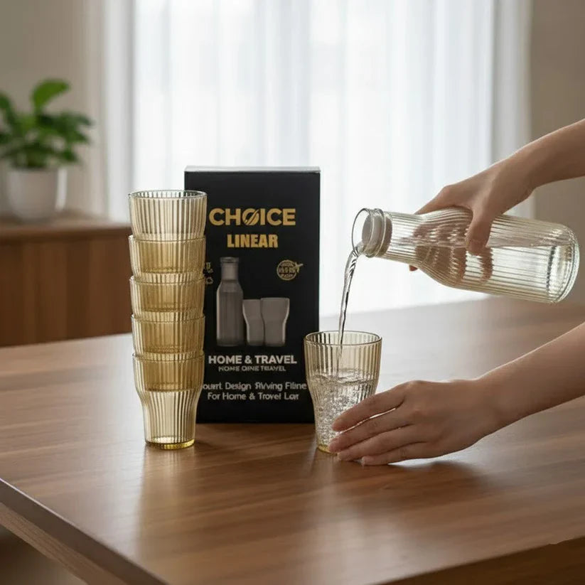 Plastic Bottle & Glass Set For Water, Juice & Drinks