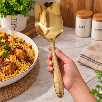 Elegant Golden Kitchen Serving Spoon ??Floral Design Stainless Steel Spoon