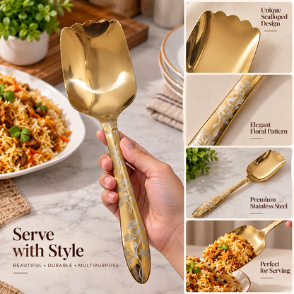 Elegant Golden Kitchen Serving Spoon ??Floral Design Stainless Steel Spoon