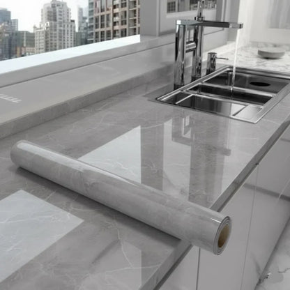 Elegant Grey Marble Texture Sheet – Waterproof PVC Self-Adhesive Home Décor Wrap