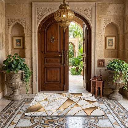 Elegant White & Gold Floor Mat – Premium Marble Pattern Decorative Mat for Home