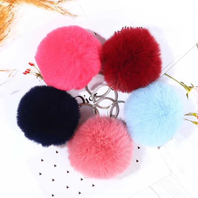 Fashionable Fluffy Fur Pom Pom Keychain - Cute and Stylish