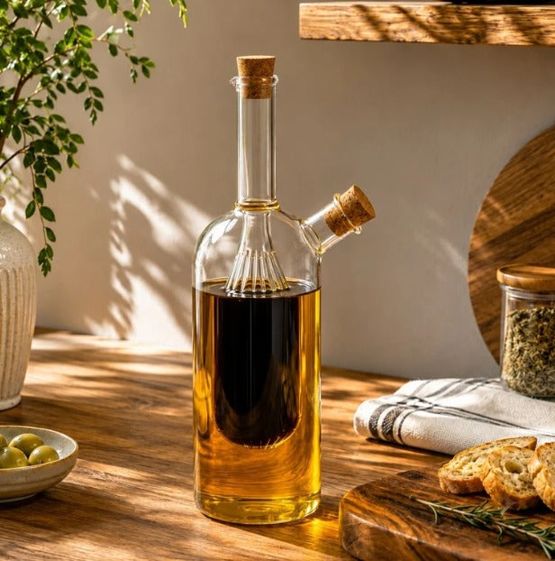 Glass Oil Bottle with Double Spout – Kitchen Oil Dispenser