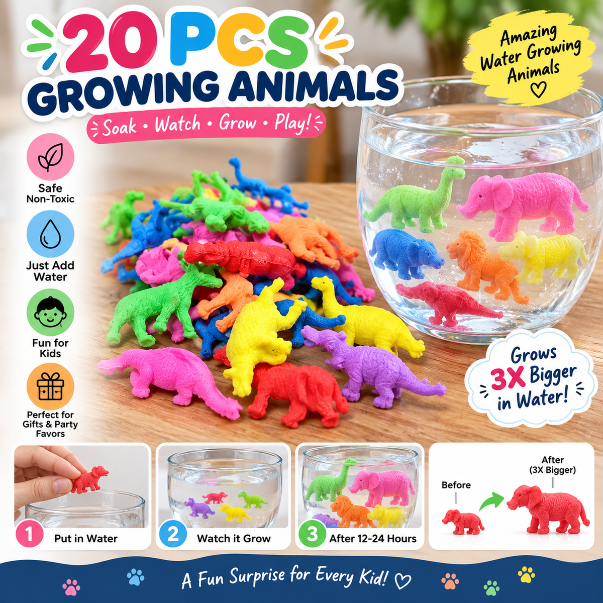 Kids Growing Animal Toys – Pack of 20 Expandable Animal Figures