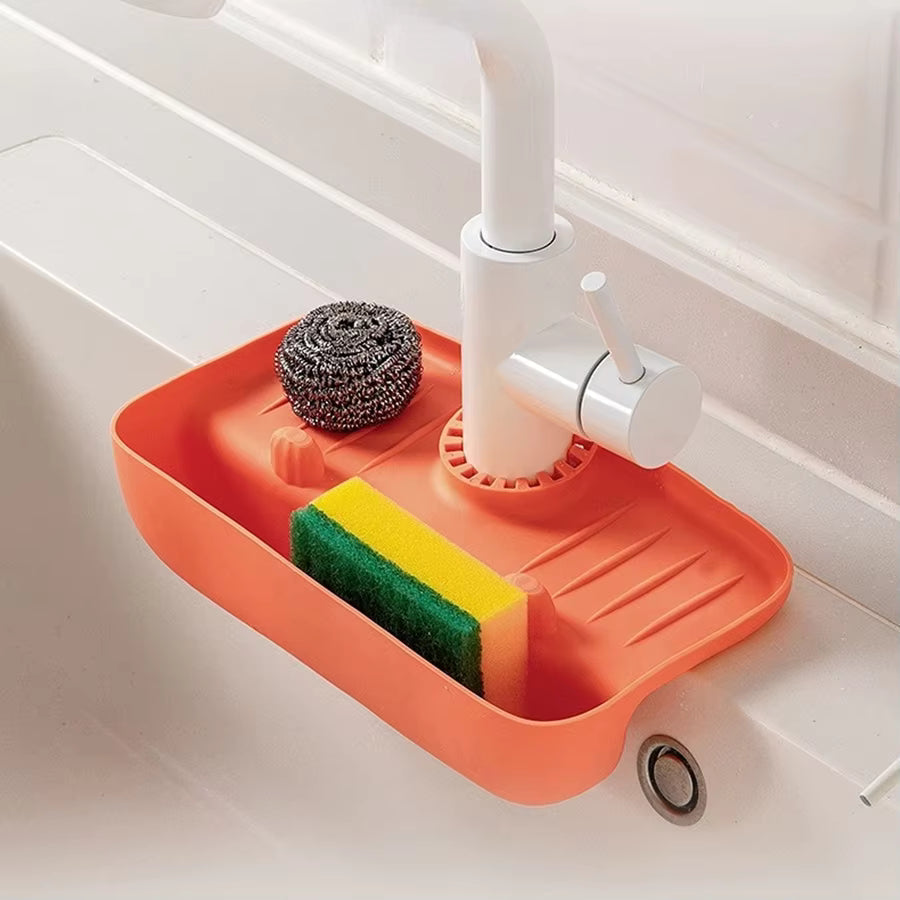 Kitchen Faucet Drainer Rack – Silicone Soap & Sponge Storage Organizer