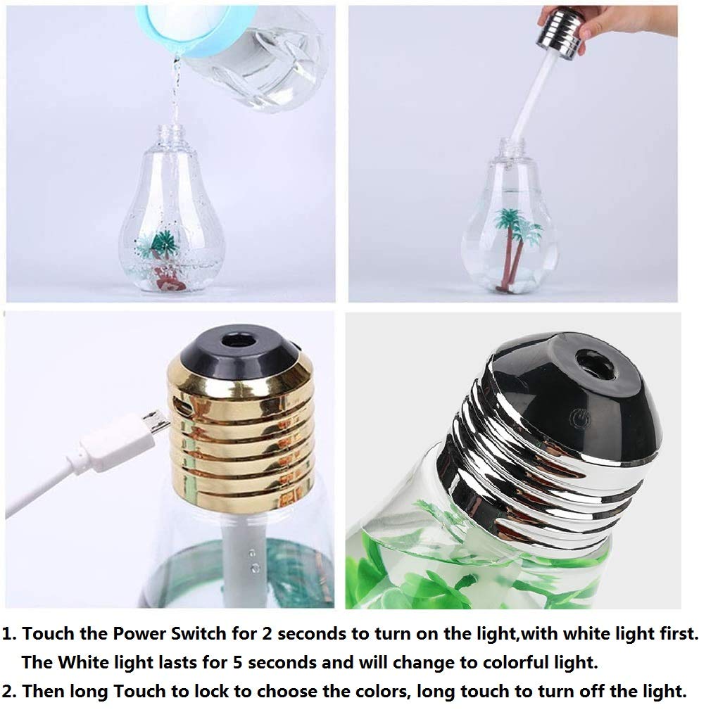 LED Bulb Cool Mist Humidifier With Color Light, Home and Living 